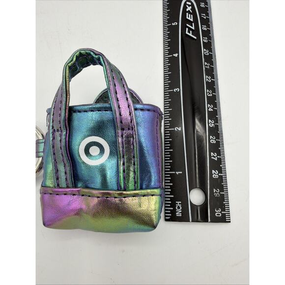 Target Keychain Mini Purse Shopping Bag Iridescent Blue Purple Green Bullseye - Picture 6 of 6